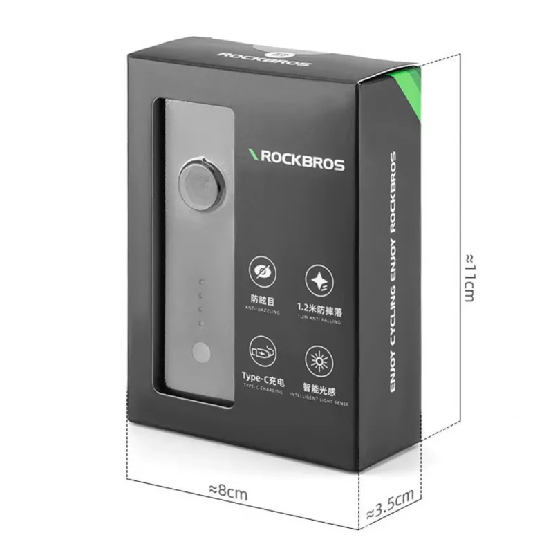ROCKBROS esituli jalgrattale 260 lm USB-C–USB-A kaabliga - must