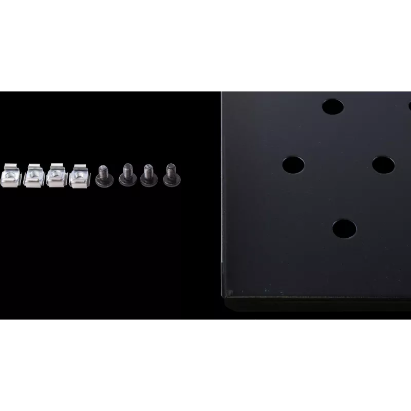Rockstable 1U 19-tolline fikseeritud riiul, 690 mm sügav, teras, must, kandevõime 50 kg (RS19-FH69)