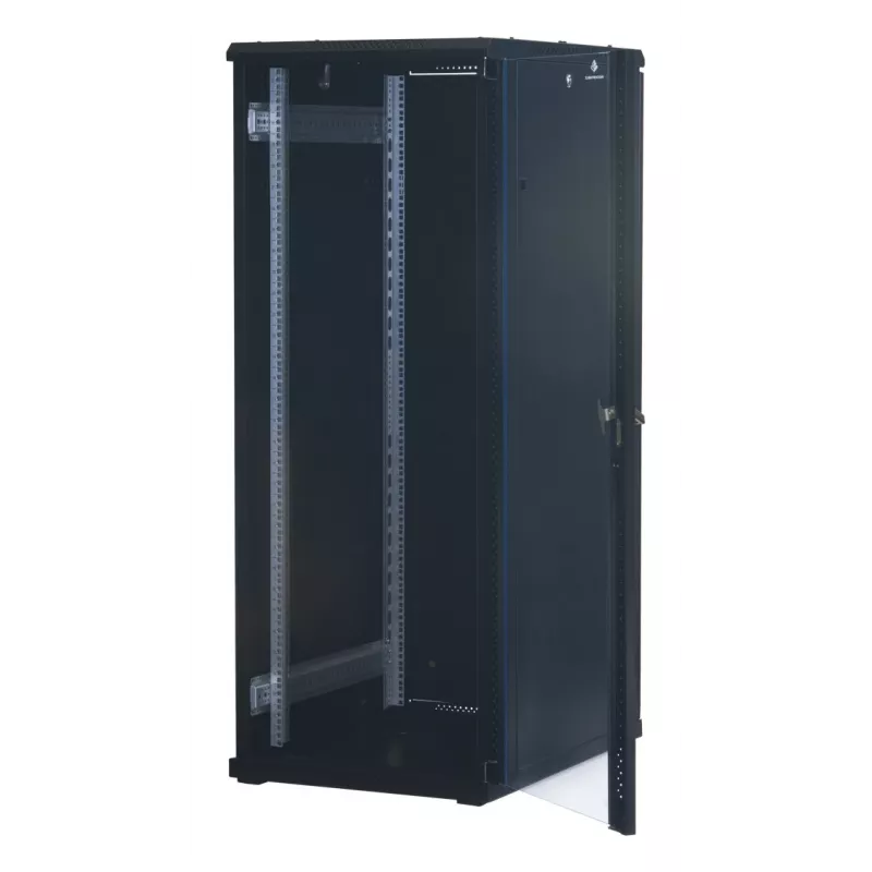 Rockstable 32U 19-tolline serverikapp klaasuksega - vabaltseisev raam - 32U - 800 kg - lukustatav lukk - paigaldussiinid - reguleeritavad jalad (RS19-6832)