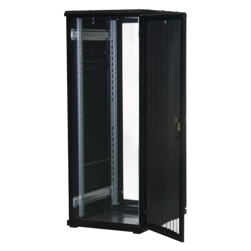 Rockstable 32U 19 inch Server Rack with Mesh Doors - Freestanding Frame - 32U - 800 kg - Lock - Mounting Rails - Adjustable Feet (RS19-6832PP)
