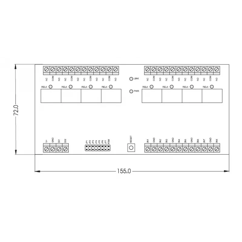 ROGER XM-8DR-BRD I/O laiendusmoodul, 8 sisendit, 8 releeväljundit, RS485