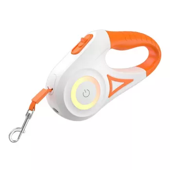 ROJECO RQYS-04 ORG automaatne koerarihm LED-tuliga, 5 m lint, valge ja oranž, koertele kuni 30 kg