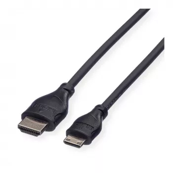 ROLINE HDMI High Speed kaabel Ethernetiga, HDMI Type A isane Mini HDMI Type C isane, 1 m, must