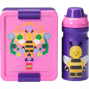 ROOM COPENHAGEN LEGO Lunch Set Bee - 2-osaline komplekt joogipudeli ja lõunakarbiga, lilla