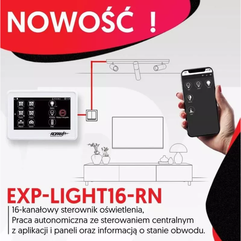 Ropam Lighting Controller EXP-LIGHT16-RN – 16-kanaliline relee laiendusmoodul RopamNet siini jaoks