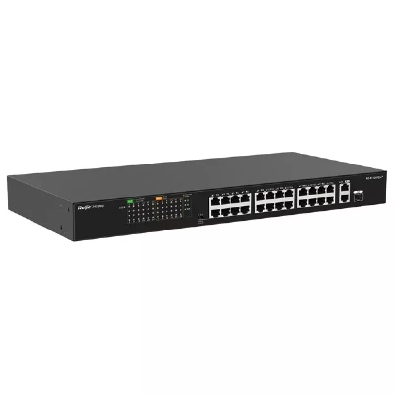 RUIJIE RG-ES126FGS-P 24-Port Gigabit PoE+ Smart Managed Switch koos 2 SFP ühendusega, 370W eelarve, riiulipaigaldus, Reyee seeria