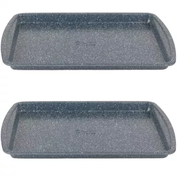 Russell Hobbs RH03858 Nightfall Stone küpsetusplaat 2-pakk, süsinikteras, mittekleepuv, ahjukindel kuni 230°C, ristkülikukujuline, tumehall/must