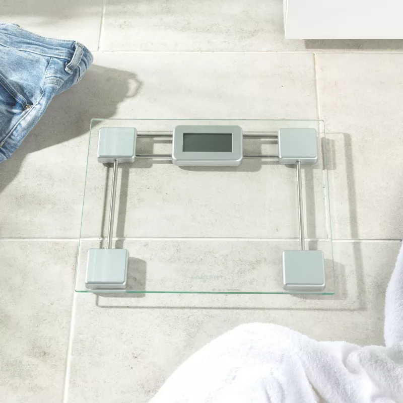 Salter 9081 SVFEU12 Glass Electronic Bathroom Scale, Silver/Transparent