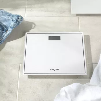 Salter 9207 WHCFEU12 Compact Glass Electronic Bathroom Scale, White