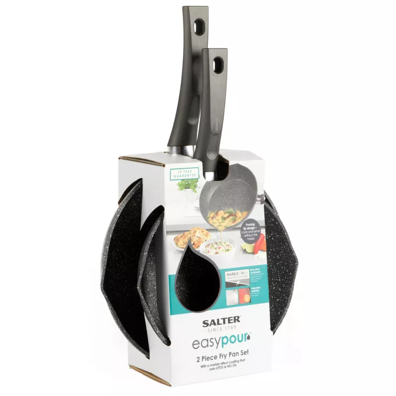 Salter BW09071AR Easy Pour 2-osaline praepannikomplekt - 20 cm ja 24 cm, sepistatud alumiinium, PFOA-vaba mittekleepuv, induktsiooniga ühilduv, must/hall