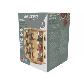 Salter BW14238 Bamboo Rotating Spice Rack with 16 Glass Jars