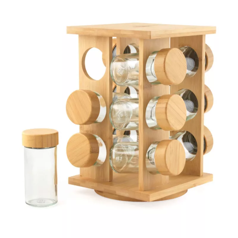 Salter BW14238 Bamboo Rotating Spice Rack with 16 Glass Jars