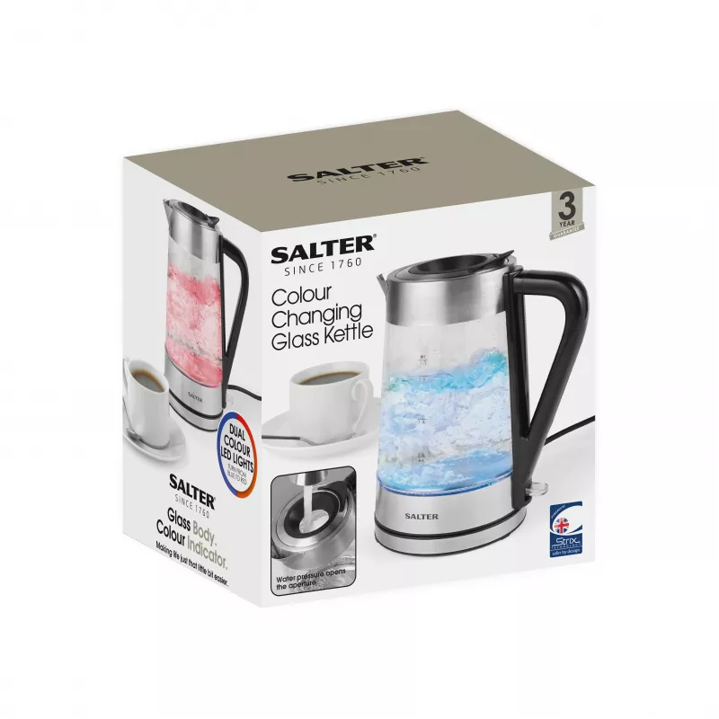 Salter EK5078SSFVDE Värvimuutva Klaasiga Veekeetja 1.7L 3000W