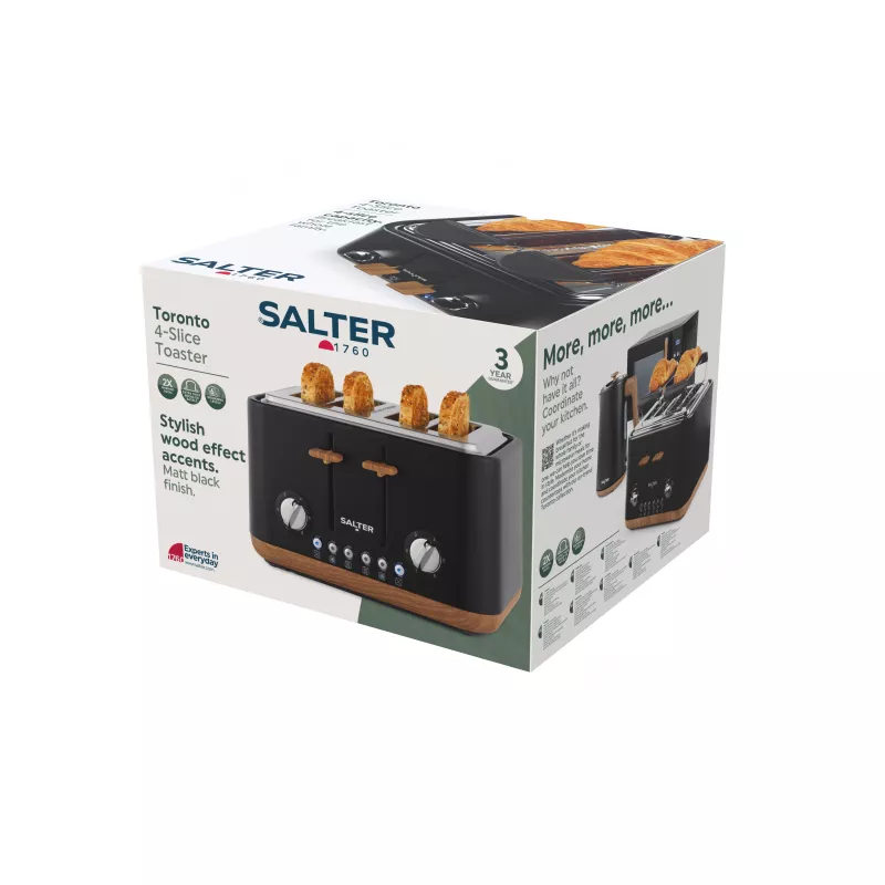 Salter EK5823BLKVDE Toronto 4-Slice Toaster - Must Roostevaba Teras