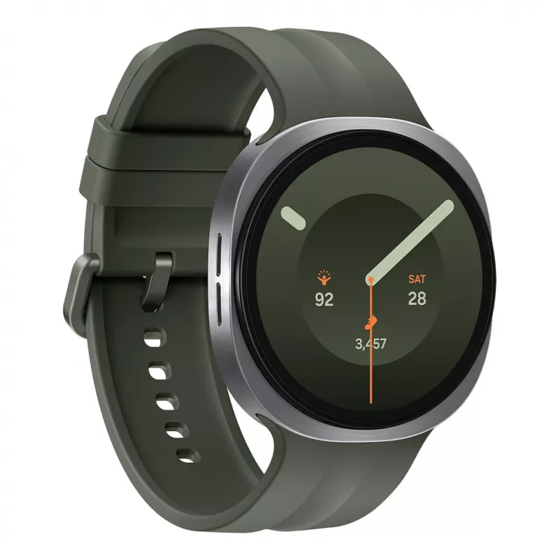 Samsung Galaxy Watch9 LTE 44 mm hõbedane nutikell oliivrohelise spordirihmaga M/L
