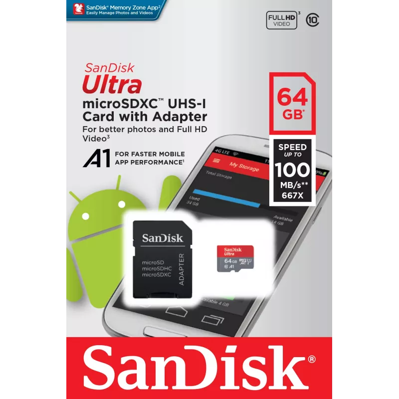 SanDisk Ultra 128GB microSDXC mälukaart SD-adapteriga