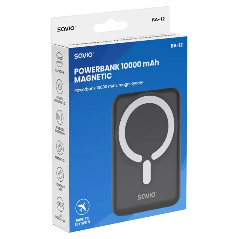 Savio BA-12 Magnetiline juhtmevaba akupank 10000 mAh must