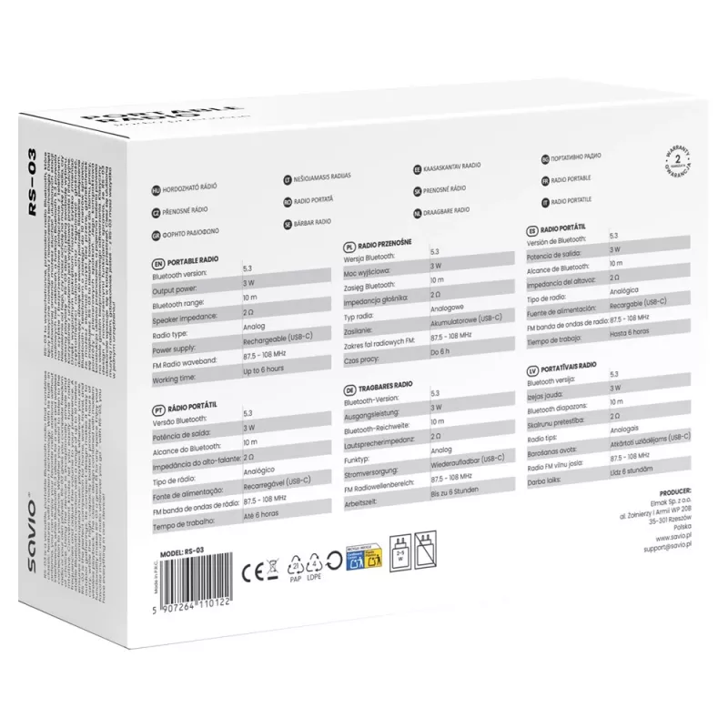 SAVIO RS-03 kaasaskantav raadio FM/AM koos MP3 USB/SD taasesitusega, roosa
