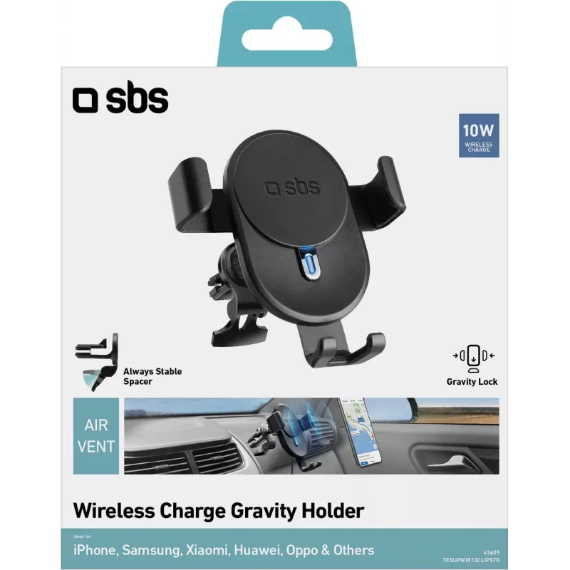 SBS TESUPWIR10CLIPSTG 10W juhtmevaba auto telefoni hoidik - must