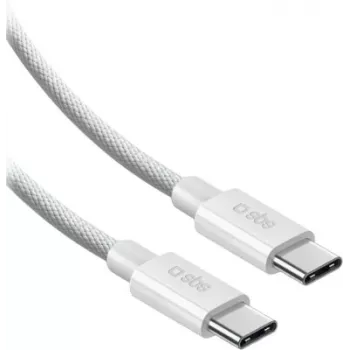SBS USB-C kuni USB-C nailonpunutud kaabel 2 m 100 W valge