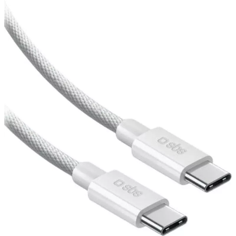 SBS USB-C kuni USB-C nailonpunutud kaabel 2 m 100 W valge