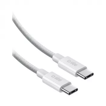 SBS USB-C kuni USB-C nailonpunutud kaabel 2 m 100 W valge