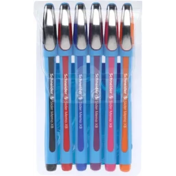 Schneider Slider Memo XB pastapliiatsite komplekt - 6 erinevat värvi (must, sinine, punane, roheline, oranž, violetne) - ülierilai 1,4 mm roostevabast terasest ots - Viscoglide kiiresti kuivav tint 150296