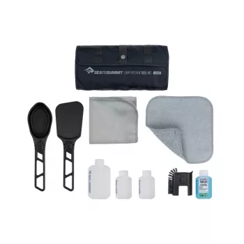 Sea To Summit Camp Kitchen Tool Kit - Nõudepesukomplekt silikoonharja, mikrokiudrätiku ja 50 ml Wilderness Washiga
