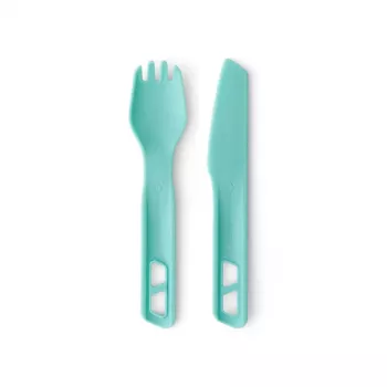 Sea To Summit Passage Cutlery Set Blue - 3-osaline matkasöögiriistade komplekt (kahvel, lusikas, nuga) - klaaskiuga tugevdatud nailon - BPA-vaba - nõudepesumasinakindel - pesastatav disain minikarabiiniga
