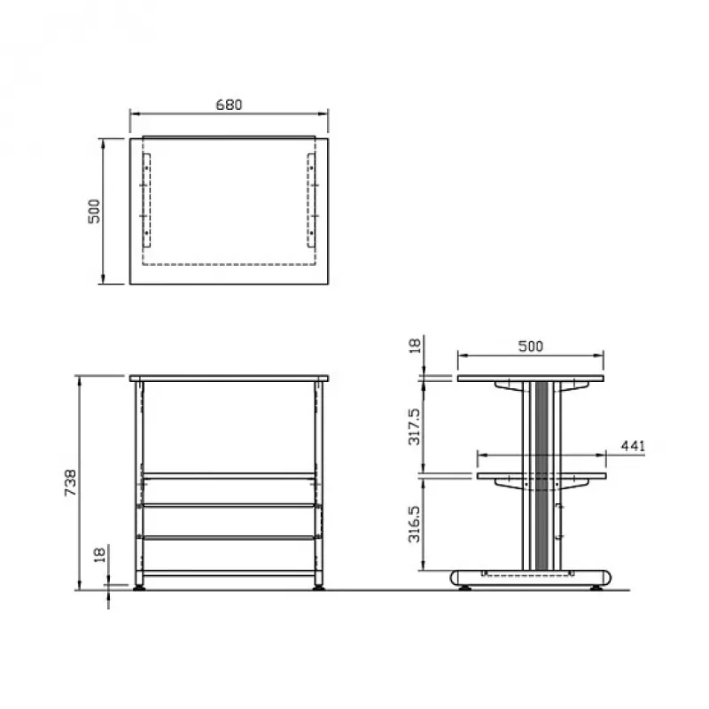 SECOMP Roline printerialus ratastel, hall/valge/helehall, 2 riiulit, 500x400x600 mm 17.01.1089