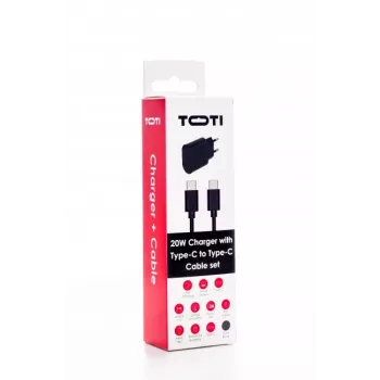 SEEK TOTI 20W Type-C PD seinakiirlaadija koos Type-C–Type-C, 1 m PVC andmekaabliga 3A, must