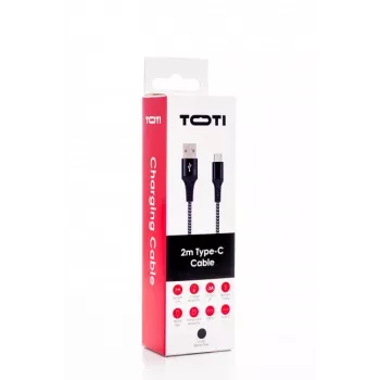 SEEK TOTI USB-A – USB-C 2m punutud kaabel, 2A, must/hall