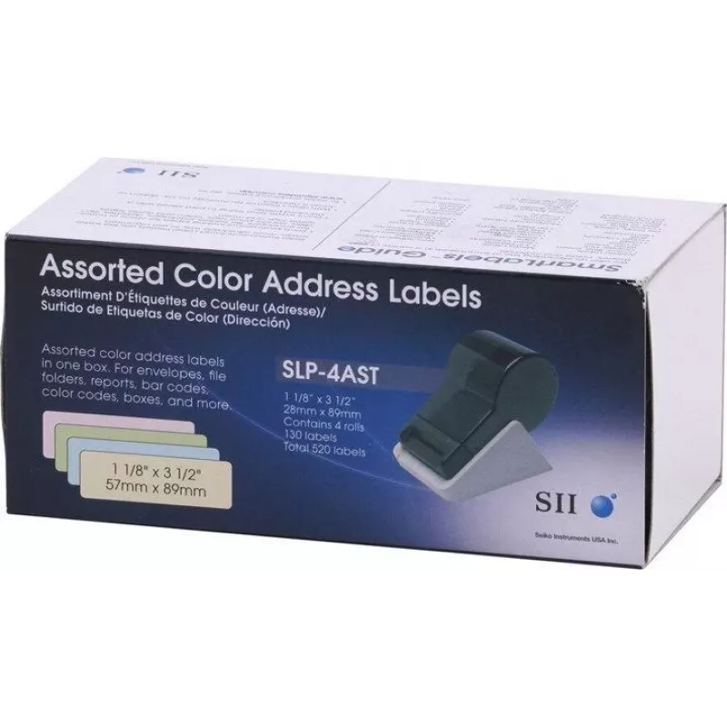 Seiko SLP-4AST erinevat värvi aadressisildid - 28 x 89 mm, 520 silti (4 rulli, 130 tk rullis) Smart Label Printer 420/425/430/440/450 jaoks 16.06.2037