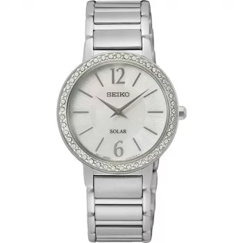 SEIKO SUP467P1 Naiste päikeseenergia kvartskell 30,5mm roostevabast terasest hõbedane pärlmutterteemant