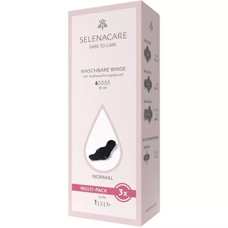 Selenacare Washable Pads (3-Pack) - Regular Flow, Bamboo Charcoal, Reusable Menstrual Pad