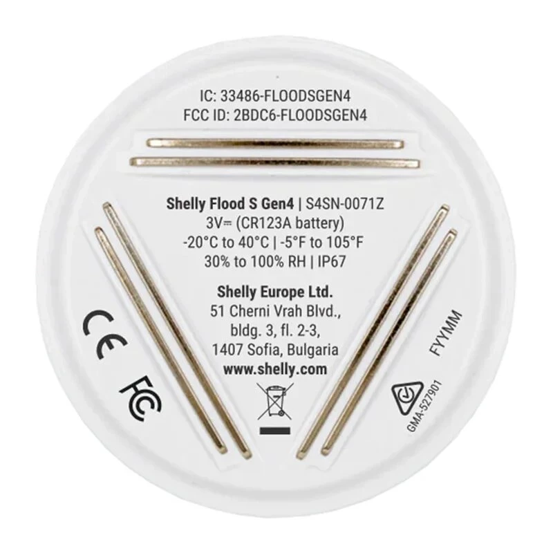 Shelly Flood S Gen4 Water Leakage Sensor – Wi-Fi, Matter, Zigbee, Bluetooth, Plug & Play