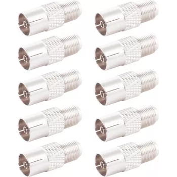 SHIVERPEAKS IEC F-tüüpi koaksiaaladapter, 10-pakk, 75 Ohm, nikeldatud messing, emane-emane BS85324-SET10