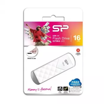 Silicon Power 16GB USB 2.0 mälupulk, sissetõmmatava korgita disain, valge