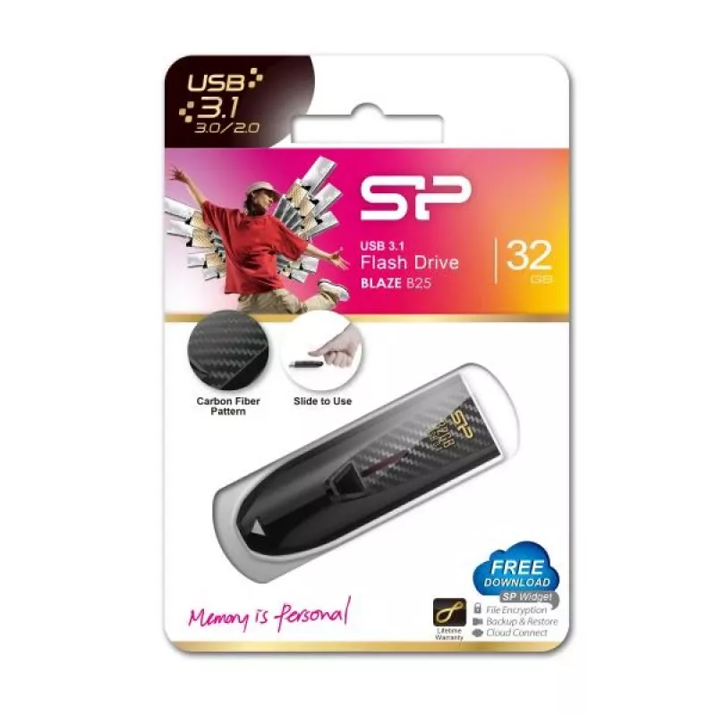 Silicon Power Blaze B25 32GB USB 3.2 Gen 1 mälupulk, sissetõmmatava pistikuga, must