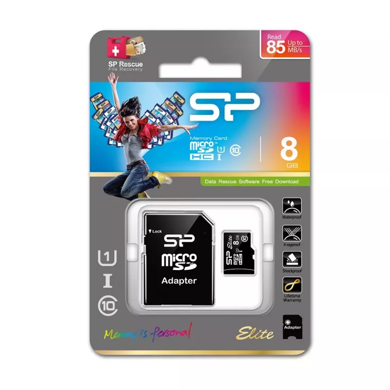 Silicon Power Elite 8GB microSDHC UHS-I U1 V10 mälukaart SD-adapteriga