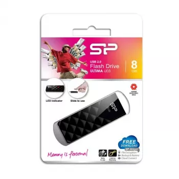 Silicon Power SP008GBUF2U03V1K 8GB USB 3.2 Gen 1 Sissetõmmatava pistikuga mälupulk, must