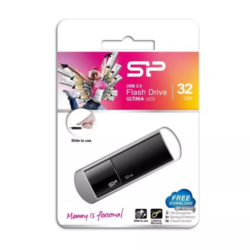Silicon Power SP032GBUF2U05V1K 32GB USB 2.0 mälupulk - sissetõmmatava korgita disain, must