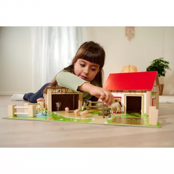 SIMBA-DICKIE Farm with Accessories – Suur talumängukomplekt koos aidaga, talliga, talunikuga, loomade ja söötmisvahenditega lastele vanuses 3-8