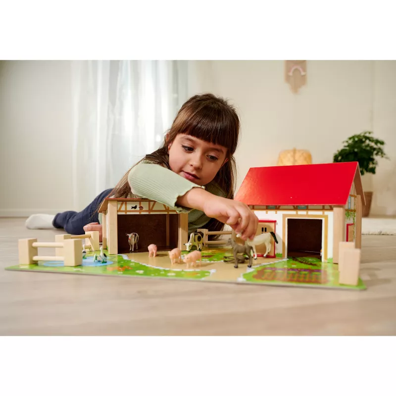 SIMBA-DICKIE Farm with Accessories – Suur talumängukomplekt koos aidaga, talliga, talunikuga, loomade ja söötmisvahenditega lastele vanuses 3-8