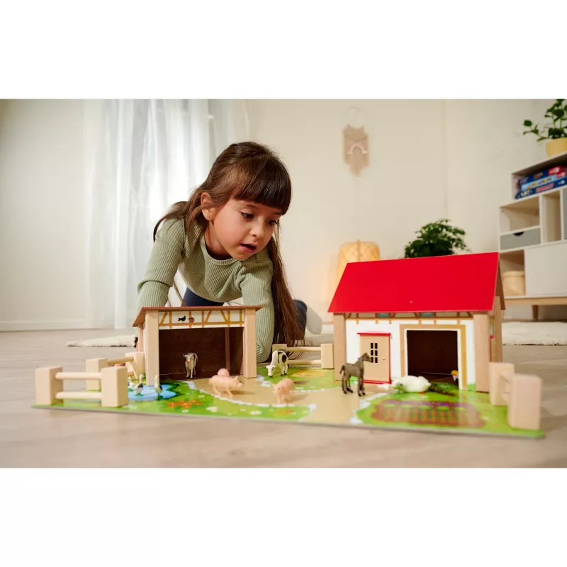 SIMBA-DICKIE Farm with Accessories – Suur talumängukomplekt koos aidaga, talliga, talunikuga, loomade ja söötmisvahenditega lastele vanuses 3-8