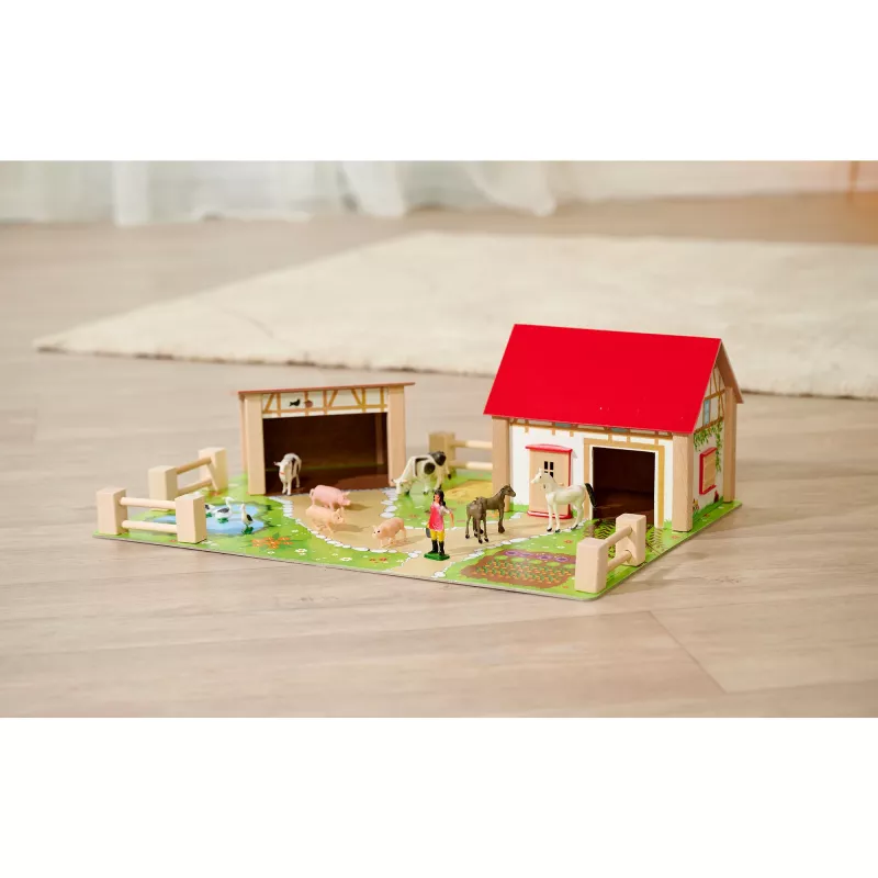 SIMBA-DICKIE Farm with Accessories – Suur talumängukomplekt koos aidaga, talliga, talunikuga, loomade ja söötmisvahenditega lastele vanuses 3-8