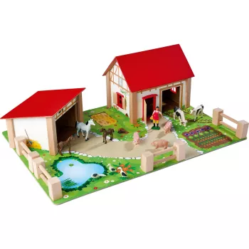 SIMBA-DICKIE Farm with Accessories – Suur talumängukomplekt koos aidaga, talliga, talunikuga, loomade ja söötmisvahenditega lastele vanuses 3-8
