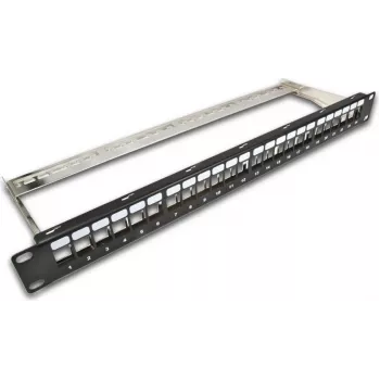 Wirewin TKS PANEL 24 BLACK – 24-porti keystone'i varjestatud tühi patch-paneel, 19-tolline 1U rack-kinnitus, must