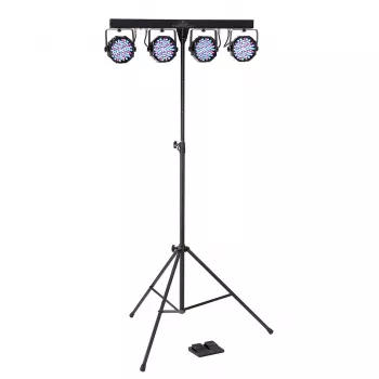 Soundsation 4LEDKIT-PARTY2 4-in-1 LED-valgustuskomplekt Derby, PAR, Strobe, Laser, Statiiv, IR-pult ja Jalaluhtimispult