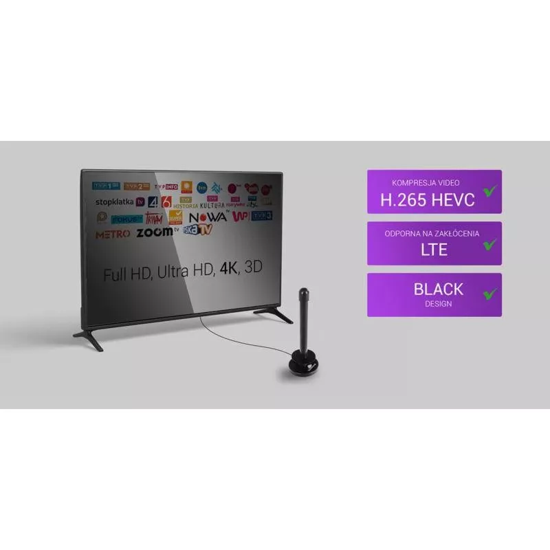 Spacetronik Hook TV DVB-T2 magnetantenn 28 dBi võimendiga ja 3 m kaabliga